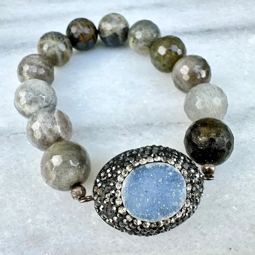 Labradorite Druzy Bracelet Sterling Silver Gothic Luxe Blue Celestial Witchy 925